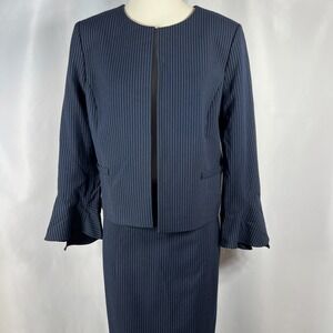 NWOT Tahari Arthur Levine Blue Pinstripe Skirt & Jacket Business Suit Size 8